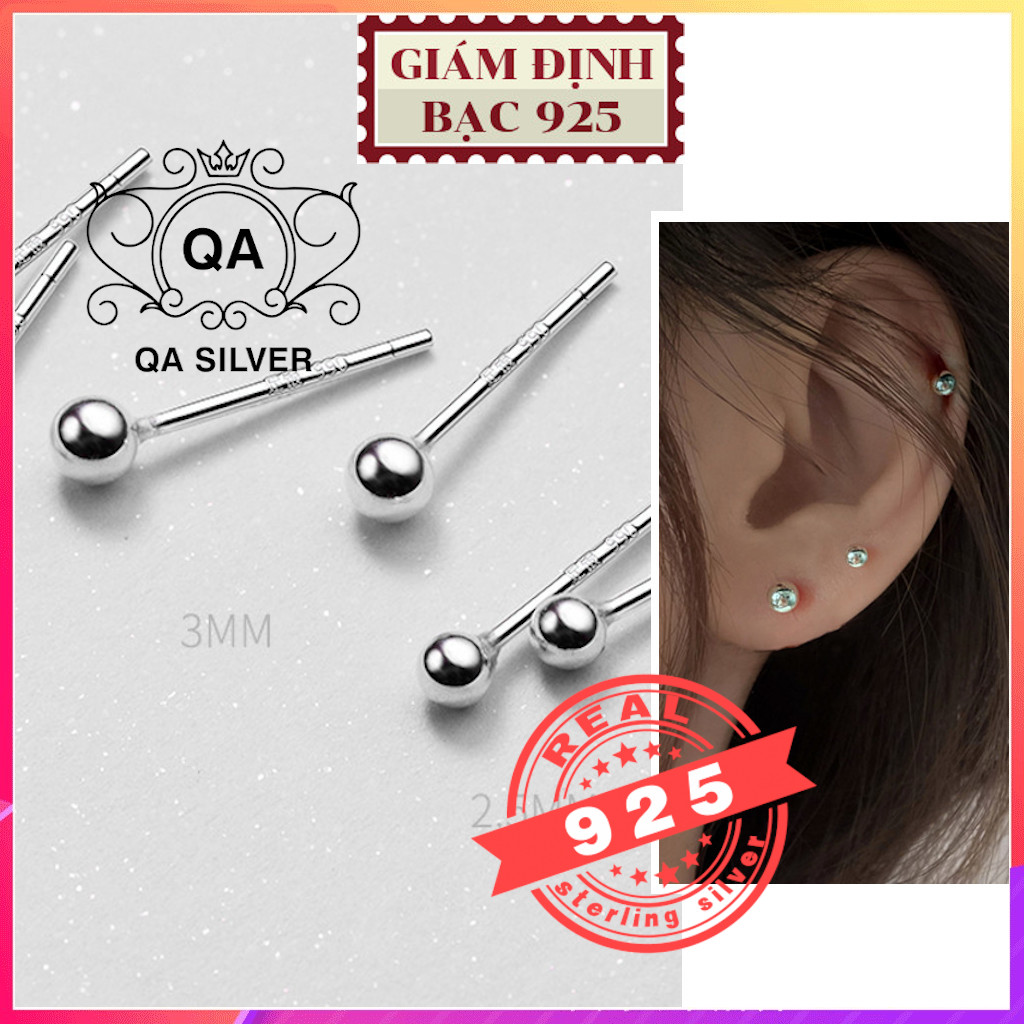 Bông tai nụ bạc tròn khuyên nam nữ bi trơn tối giản S925 BASIC Silver Earrings QA SILVER EA170508