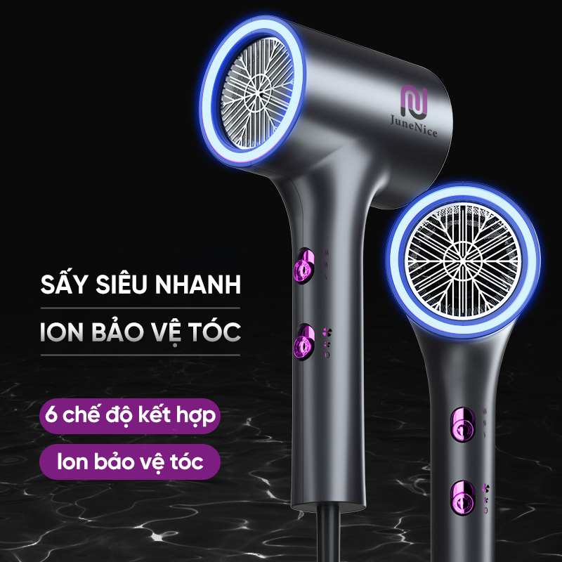 Máy sấy tóc JuneNice, công suất lớn 1800W với đèn led chạy vòng trên máy sấy biểu thị 2 sức gió 3 nhiệt độ JN_HY5515