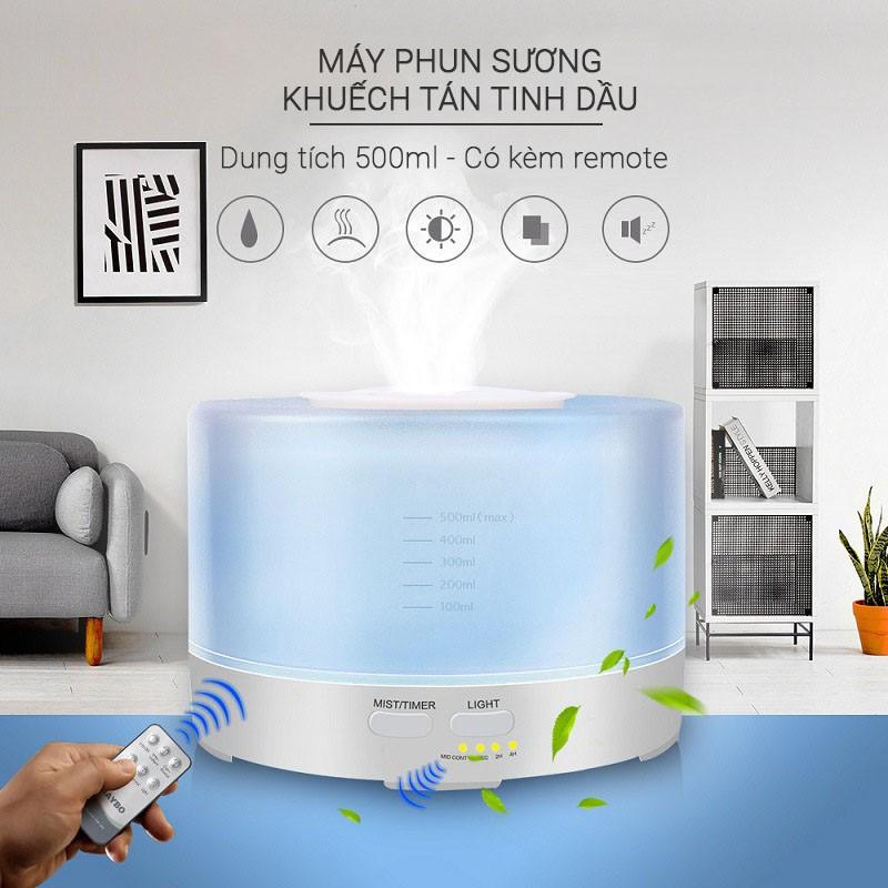 Máy khuếch tán phun sương tinh dầu có kèm remote điều khiển PSR001 - Dung tích chứa 500ml nước