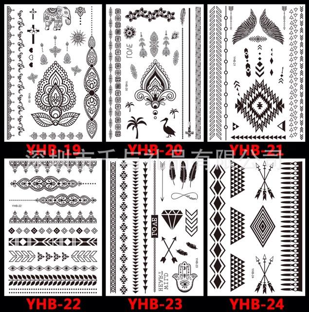 Set Hinh xăm dán tatto henna nghệ thuật 3D họa tiết henna 21*15cm hình xăm 3d0