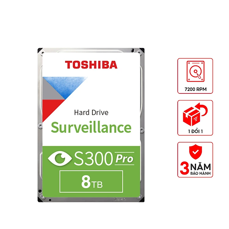 Ổ Cứng HDD Camera Toshiba 8TB AV Hãng 3.5 inch, S300 7200RPM, SATA, 256MB Cache - Hàng Chính Hãng