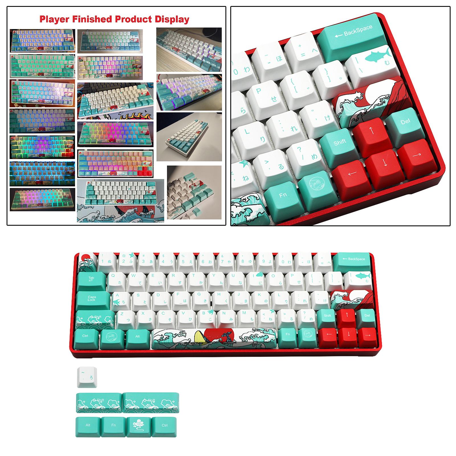 71 Keys Coral Sea Ukiyo-e PBT Keycaps Set for Cherry MX Keyboards English