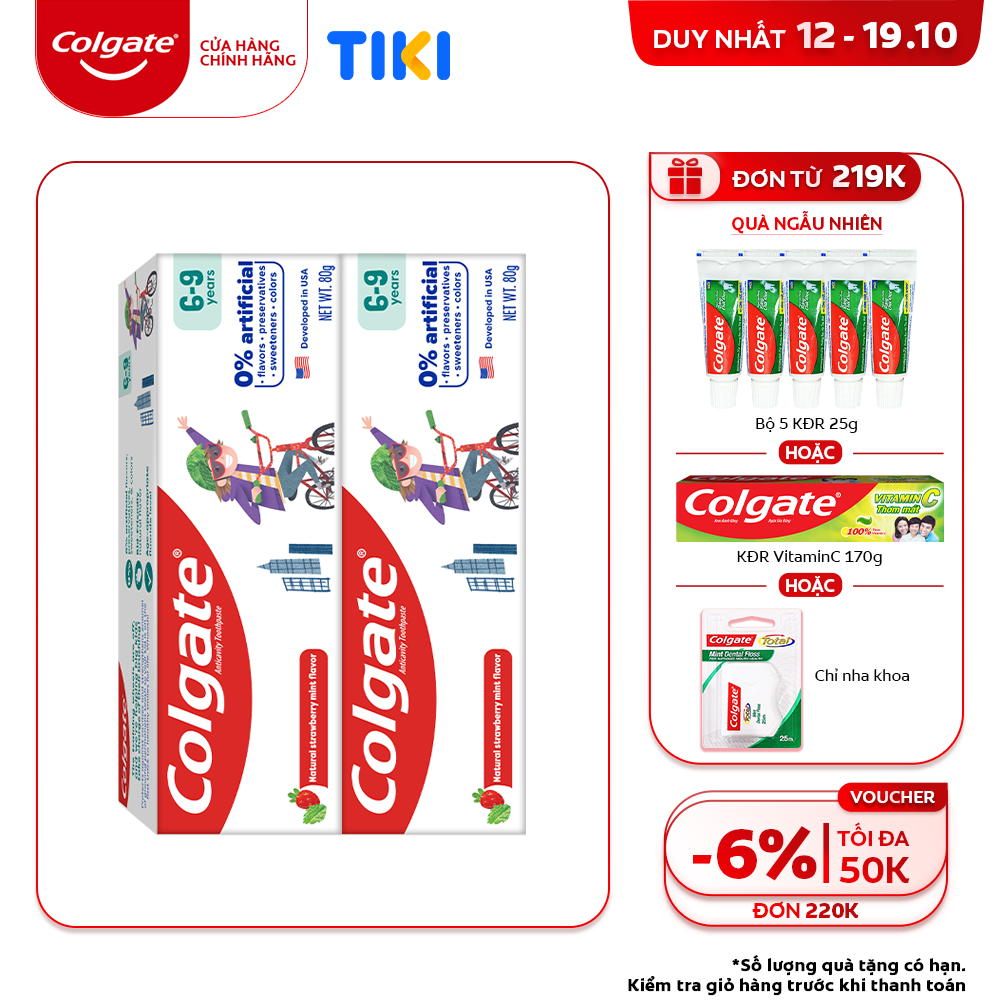 Bộ 2 Kem đánh răng trẻ em Colgate Kid Free From 6-9 80g/tuýp