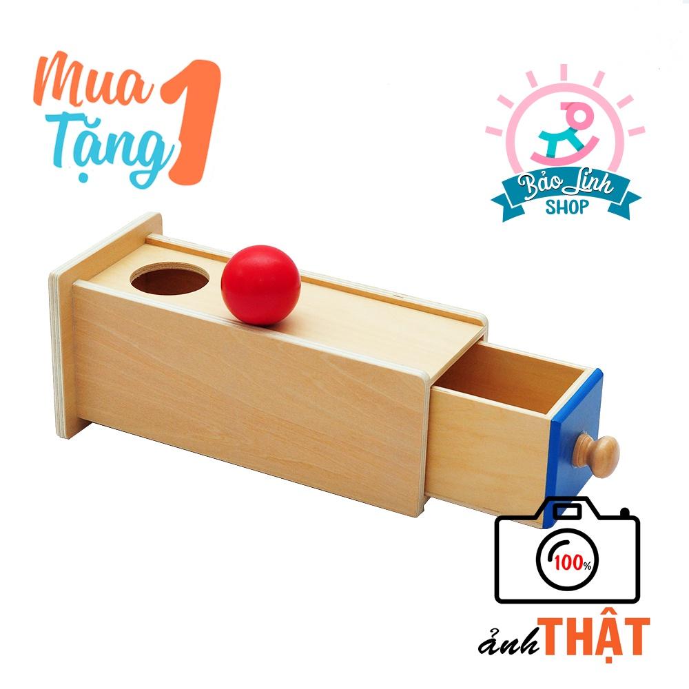 Giáo cụ Montessori 0-3 - Hộp thả bóng gỗ dài có ngăn kéo BẢN CAO CẤP cho bé 10-12 tháng tuổi phát triển trí tuệ