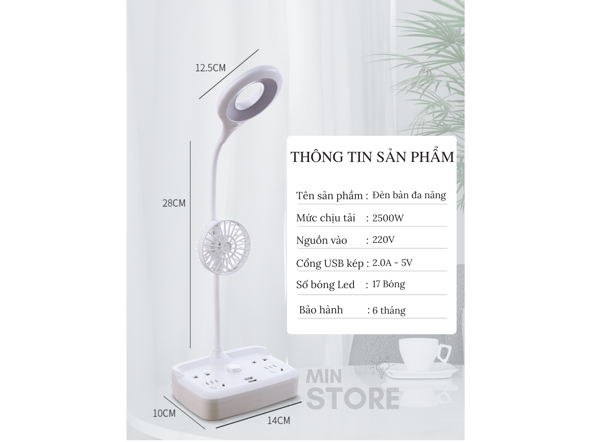 Đèn Đọc Sách Chống Cận Đa Năng- Kèm Quạt - Cổng Sạc - Ổ Cắm Điện