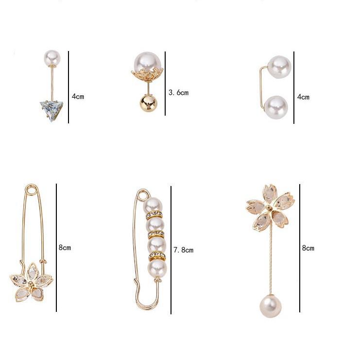 Ghim cài áo quần giả ngọc trai và giả đá set 6 chiếc sang chảnh