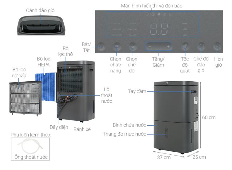 Máy hút ẩm kết hợp lọc không khí UltimateHome Electrolux EDH14TRBD2 - Hàng chính hãng