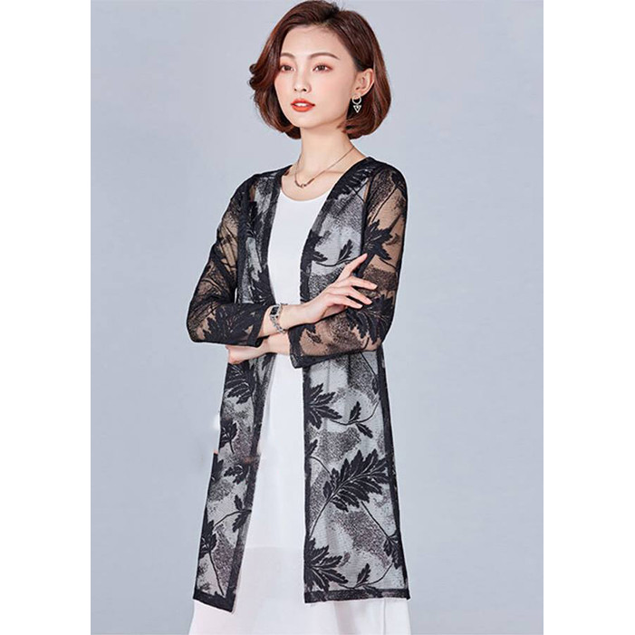 Áo cardigan nữ dáng dài họa tiết hoa vô sắc A23