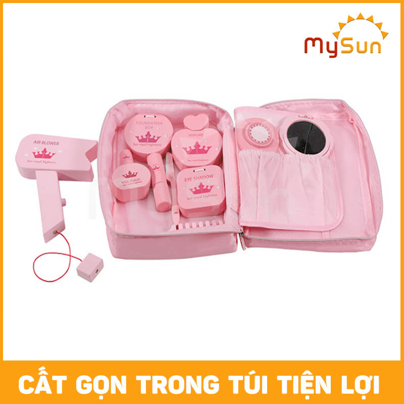 Bộ vali đồ chơi TRANG ĐIỂM trẻ em bằng GỖ như thật cho bé tặng có túi vải MySun