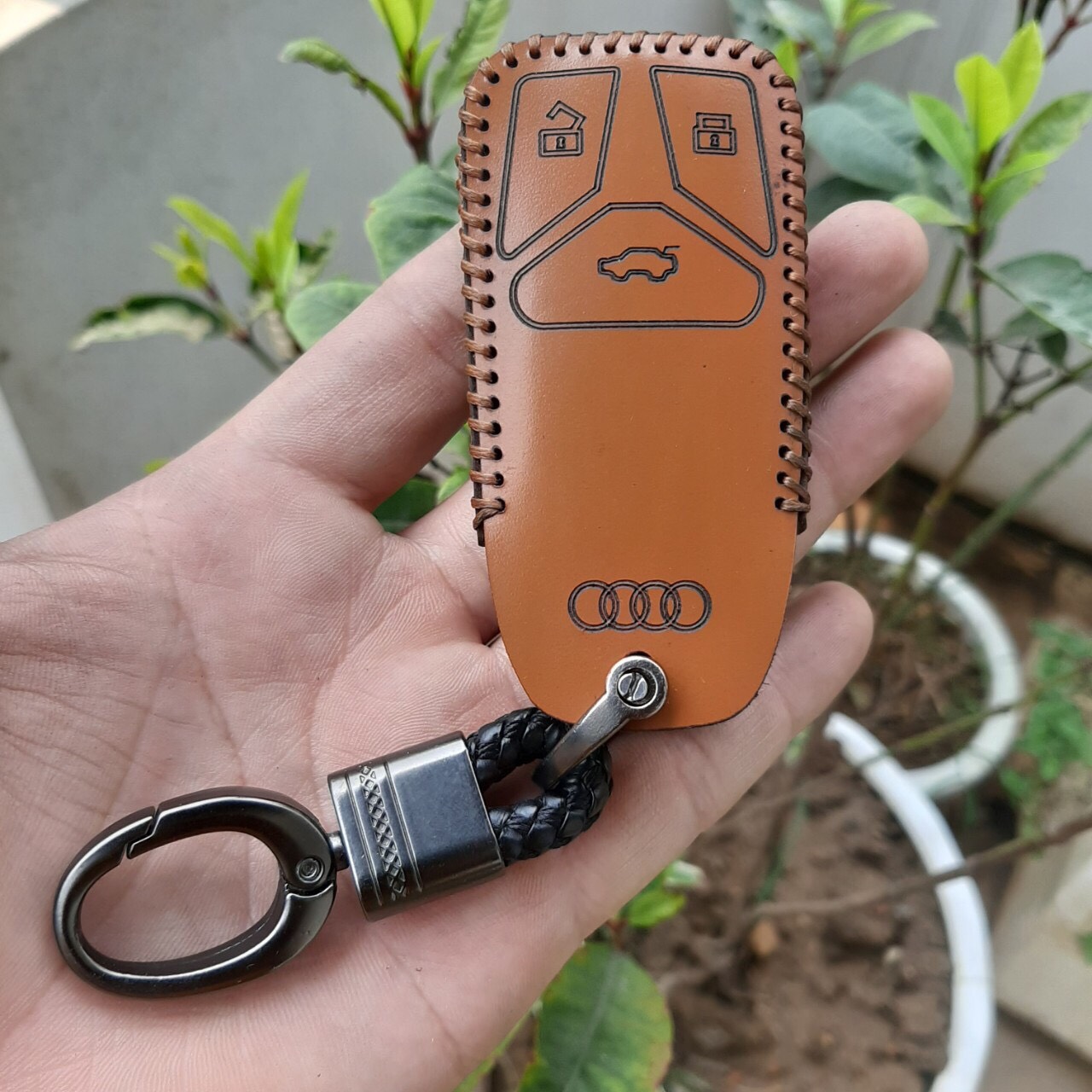 Bao da chìa khoá Audi A3, A4, A5, A6, A7, A8, A4L, A6L, Q5, Q7. Da thật bảo hành 2 năm, khóa như hình