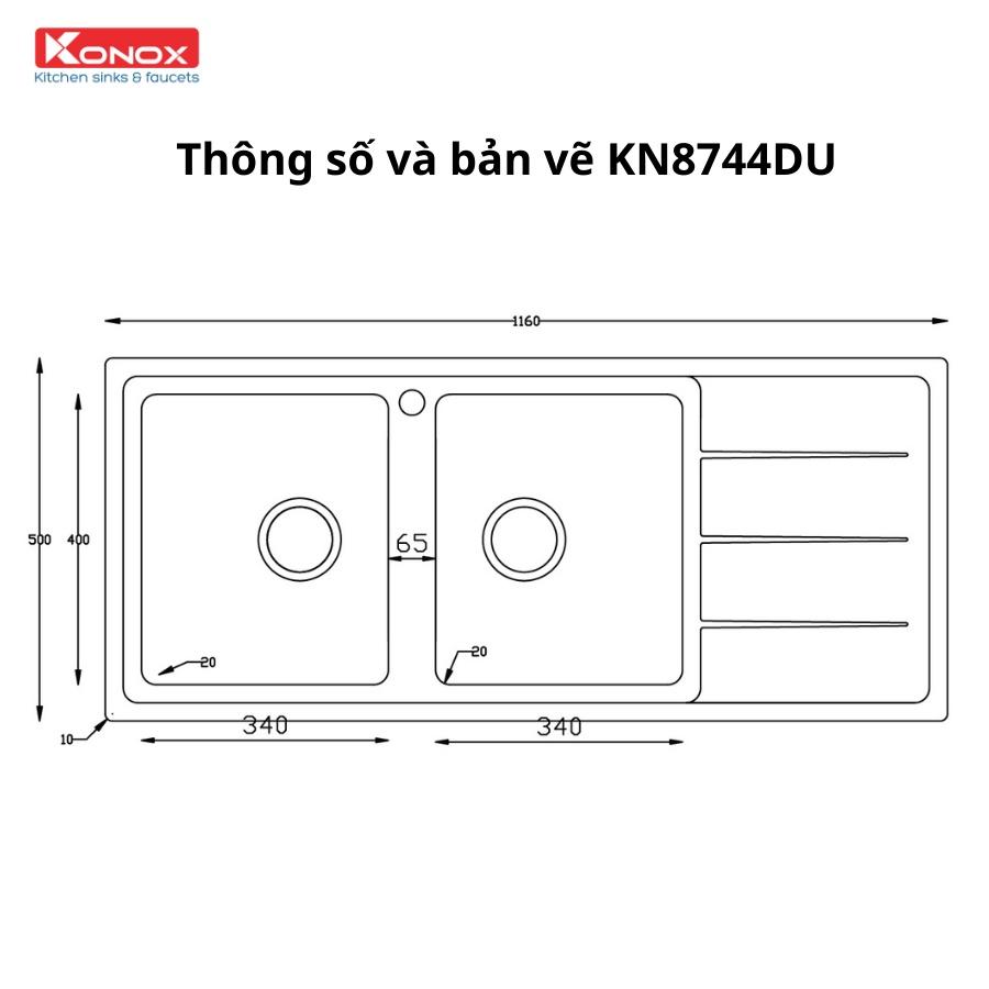 Chậu rửa bát inox KONOX Turkey sink Beta 1160