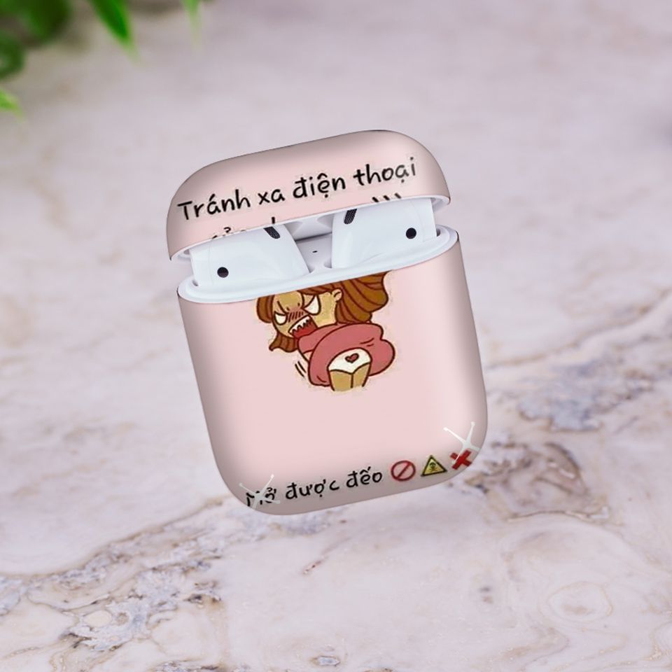 Miếng dán skin chống bẩn cho tai nghe AirPods in hình Tránh xa điện thoại ra - fun034 (bản không dây 1 và 2)