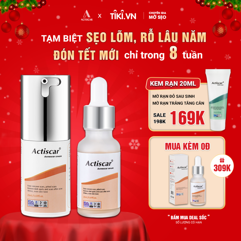 [Combo 2 Màu Cam] Kem Sẹo và Serum Actiscar Hỗ Trợ Xóa Sẹo Lõm, Sẹo Rỗ, Sẹo Thâm