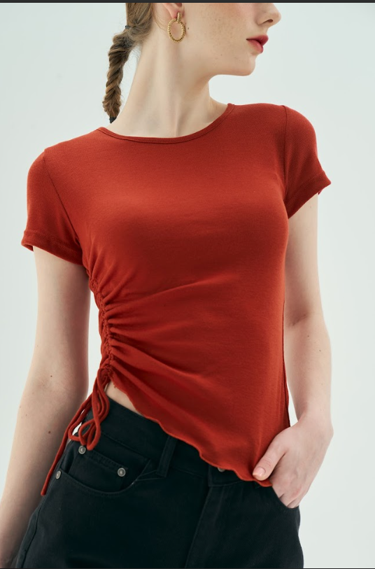 Áo Cropped T-shirts cotton  trơn rút nhún sườn  3 màu 313TS3019 ADORE DRESS