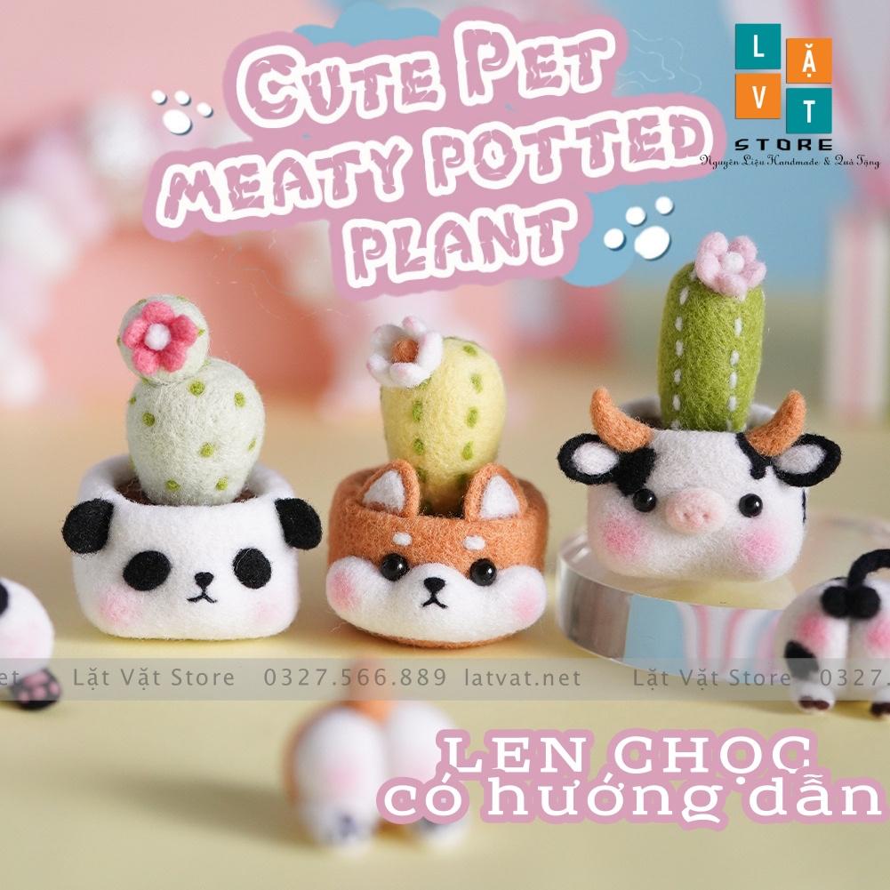 Bộ len chọc Chậu Cây Thú Cưng 6 bé, có hướng dẫn, quà tặng handmade ý nghĩa - Needle felting Pet