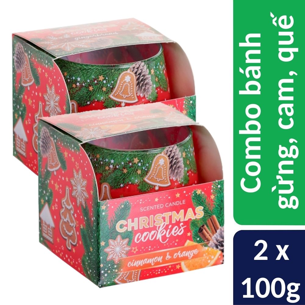 Combo 2 ly nến thơm Bartek nhập khẩu Châu Âu Christmas Cookies 100g - bánh gừng, cam, quế