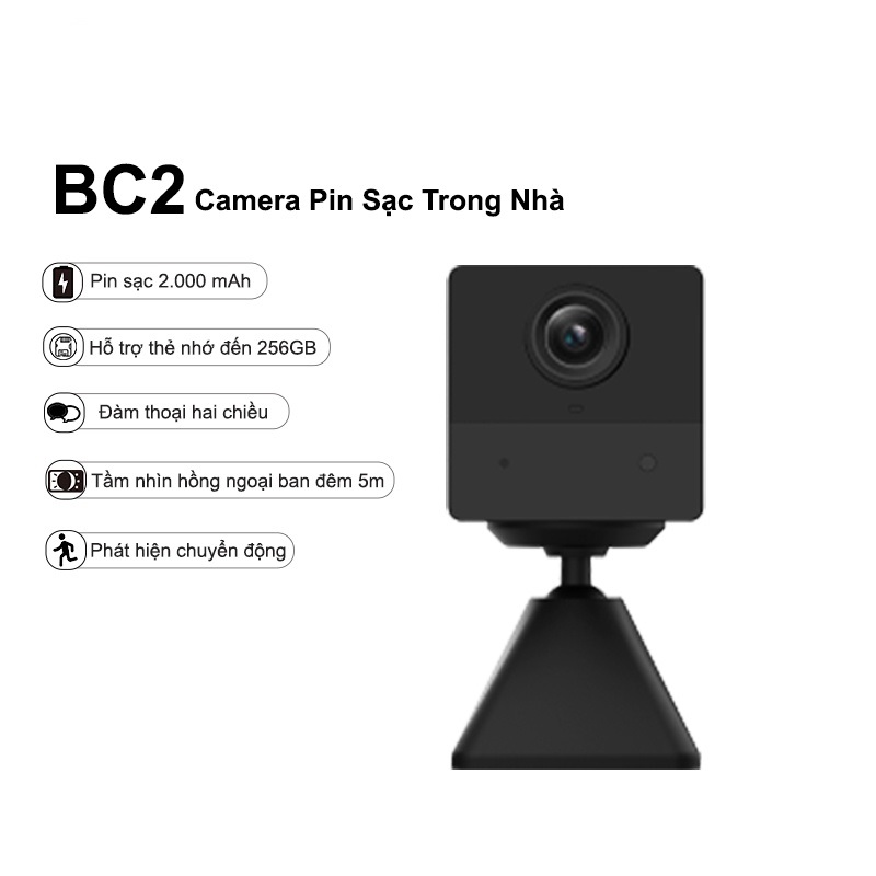 Camera IP WiFi Trong Nhà Pin sạc EZVIZ BC2 hồng ngoại không dây 2.0 Megapixel dùng Pin Sạc 2000 mAh, Đàm Thoại 2 Chiều - Hàng Chính Hãng