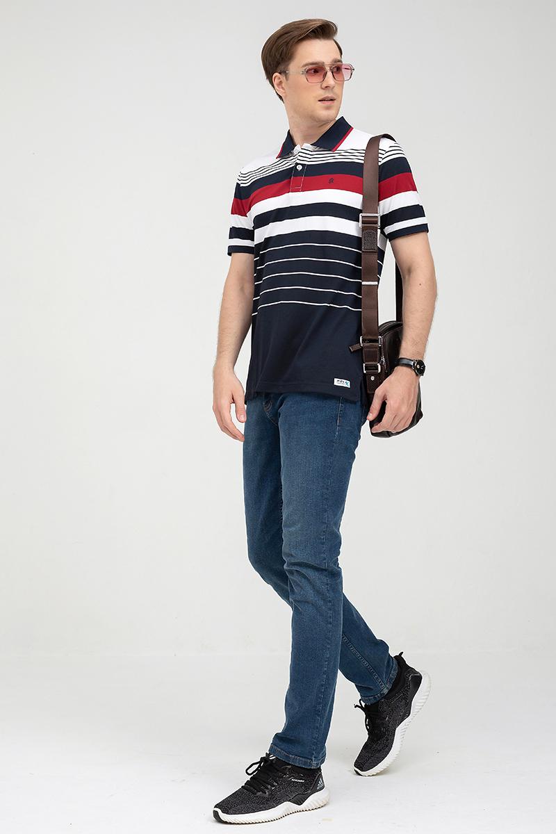 Áo thun nam cổ bẻ họa tiết kẻ sọc ngang KS22SS12P-SCHE - NAVY.GRE