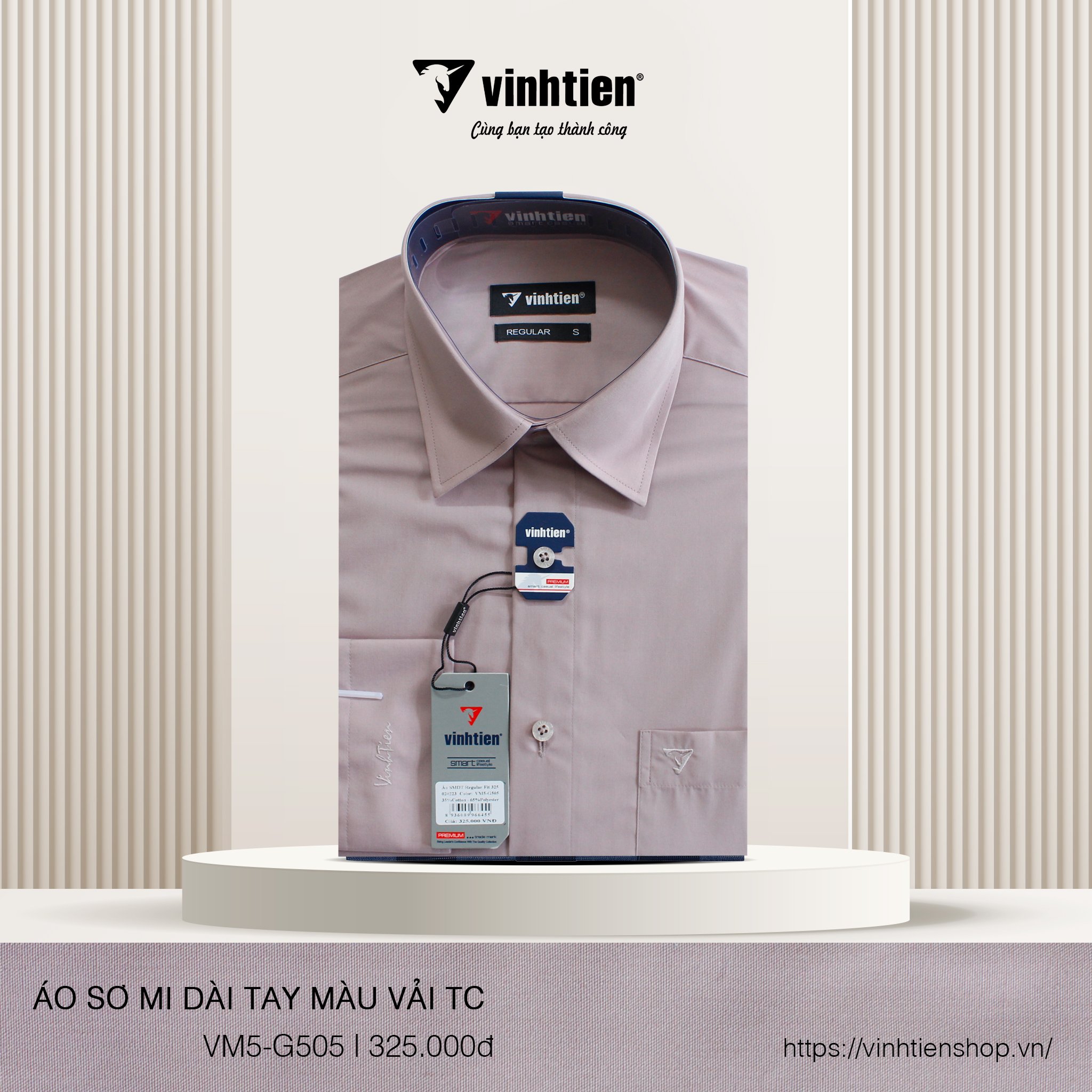 Áo Sơ Mi Dài Tay Màu Tencel-Spun Regular Fit 325 Vĩnh Tiến - VM5-G505