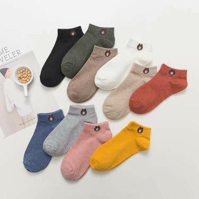 Túi 10 đôi tất  hoa cúc , gấu nữ ,cổ ngắn nhiều màu dễ thương vải cotton đẹp và bền kèm túi dây rút xinh xắn cute cho phái nữ