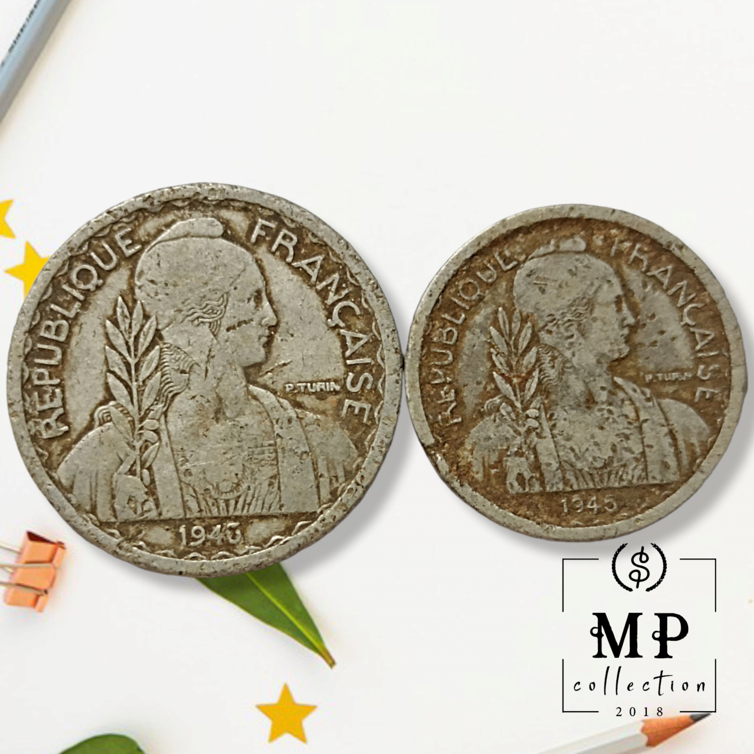 Combo 2 xu French Indochina 1945