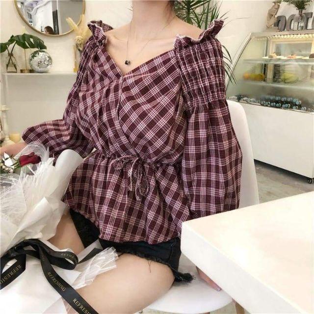 Áo trễ vai tay lỡ uzzlang