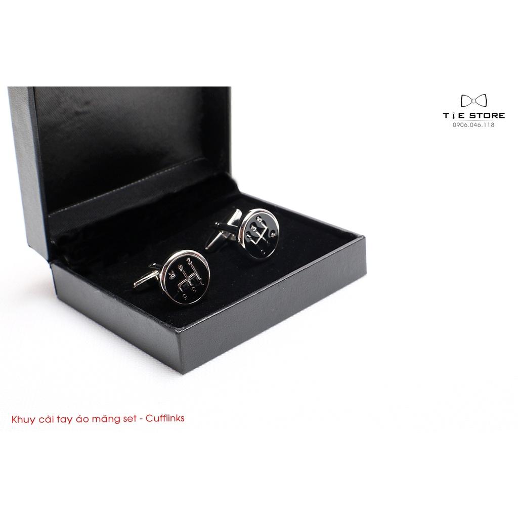 Khuy Cài tay áo Măng Set cao cấp đính đá - cufflinks , tặng kèm hộp nhỏ, hình cần số