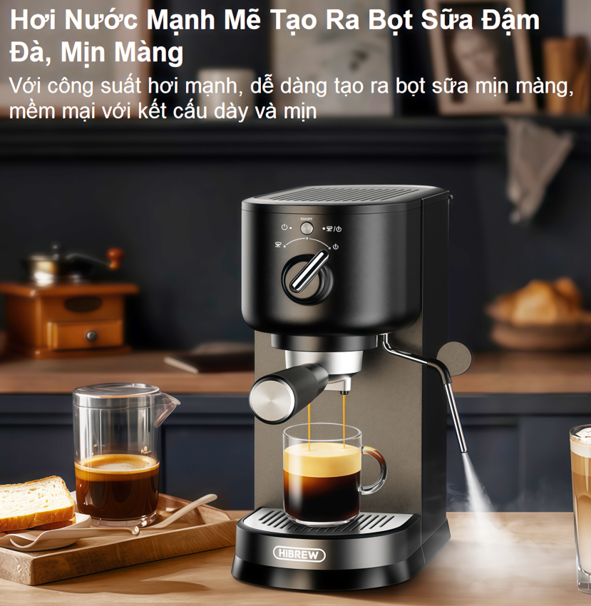 Máy pha cà phê Espresso, Cappuccino, Latte thương hiệu HiBREW H5B - Công suất 1500W, áp suất 15bar - Hàng chính hãng