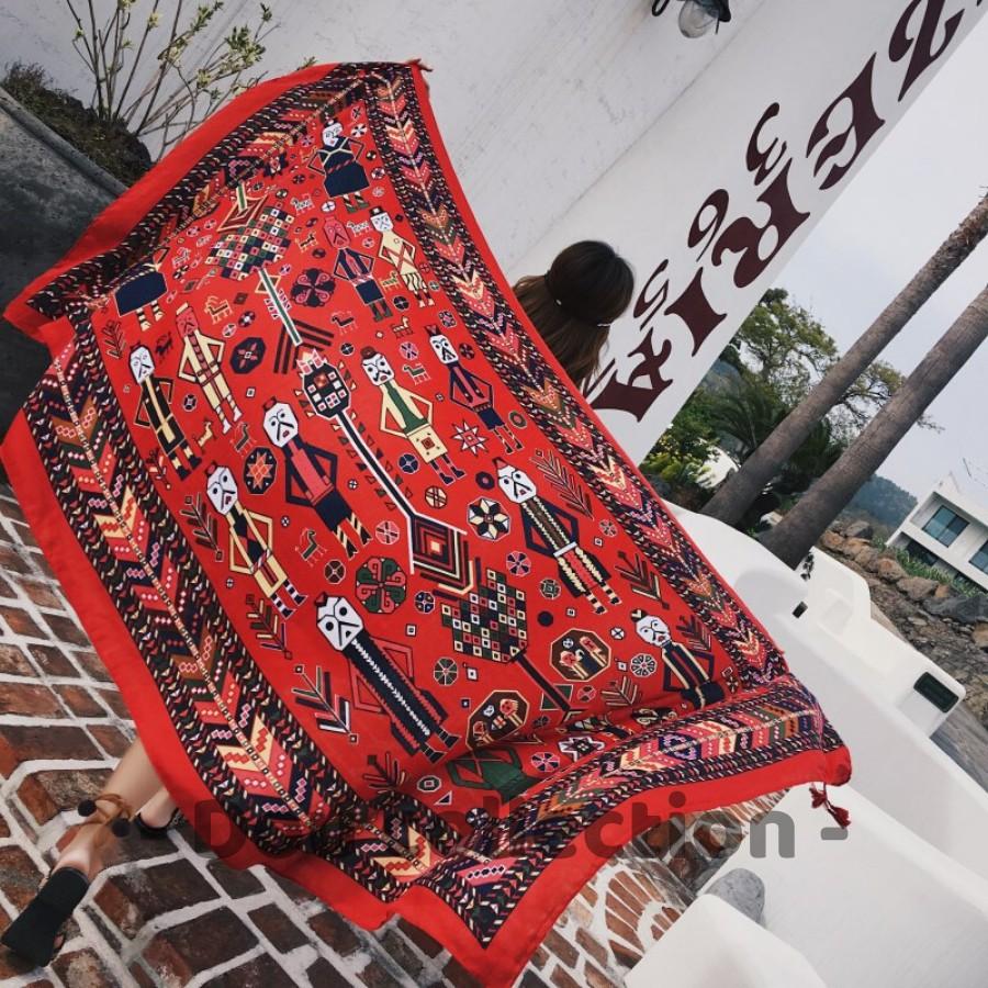 Khăn Choàng Quàng Cổ Boho Họa Tiết Hoa Totem Đen Du Lịch Biển - Chất Liệu Cotton - Size:90x180cm - Mã KC032