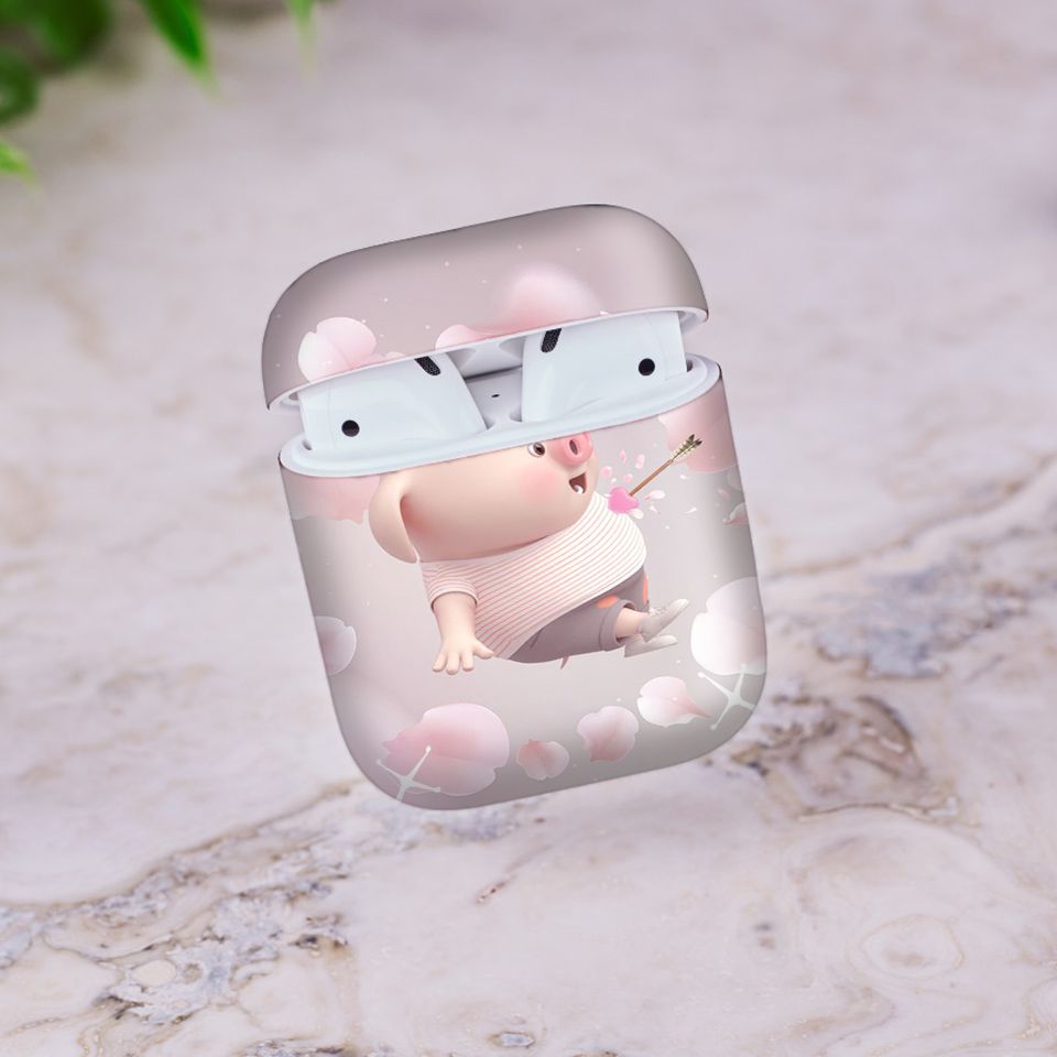 Miếng dán skin chống bẩn cho tai nghe AirPods in hình Heo con dễ thương - HEO2k19 - 187 (bản không dây 1 và 2)