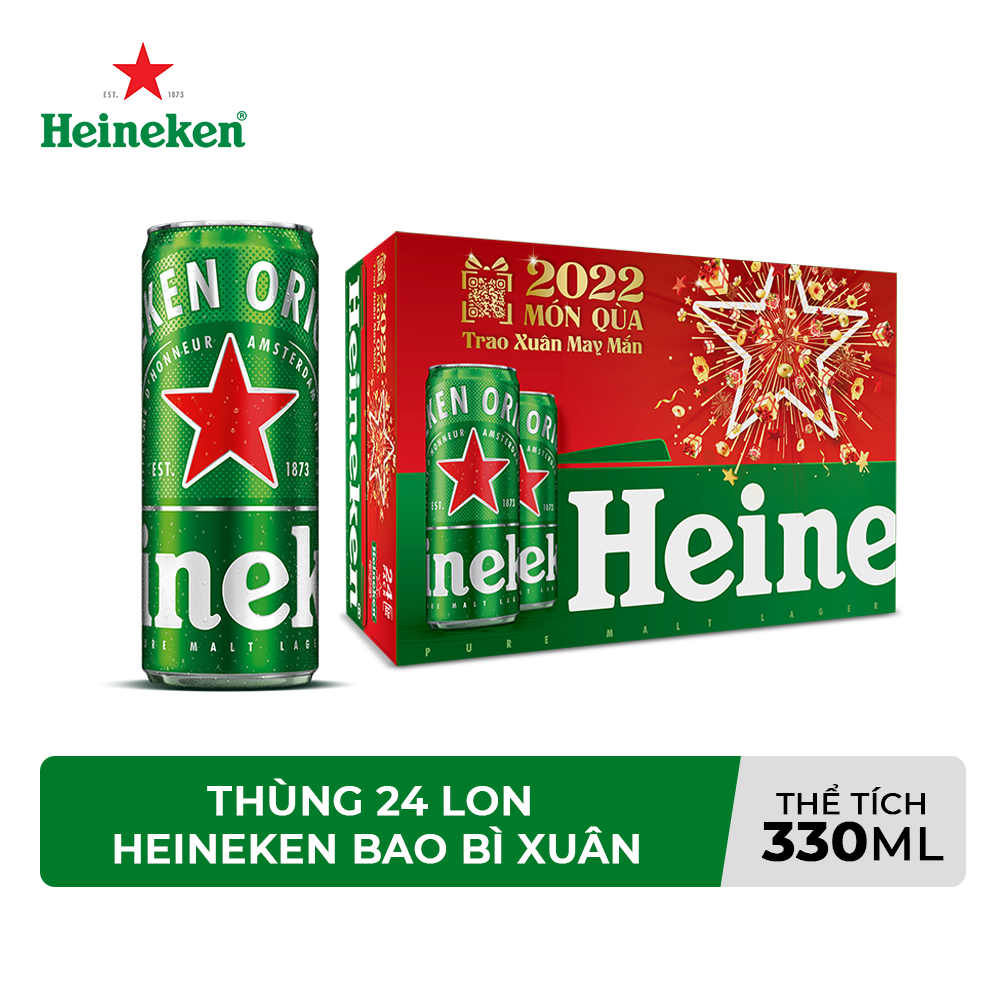 Thùng 24 lon bia Heineken 330ml/lon - Bao bì Xuân