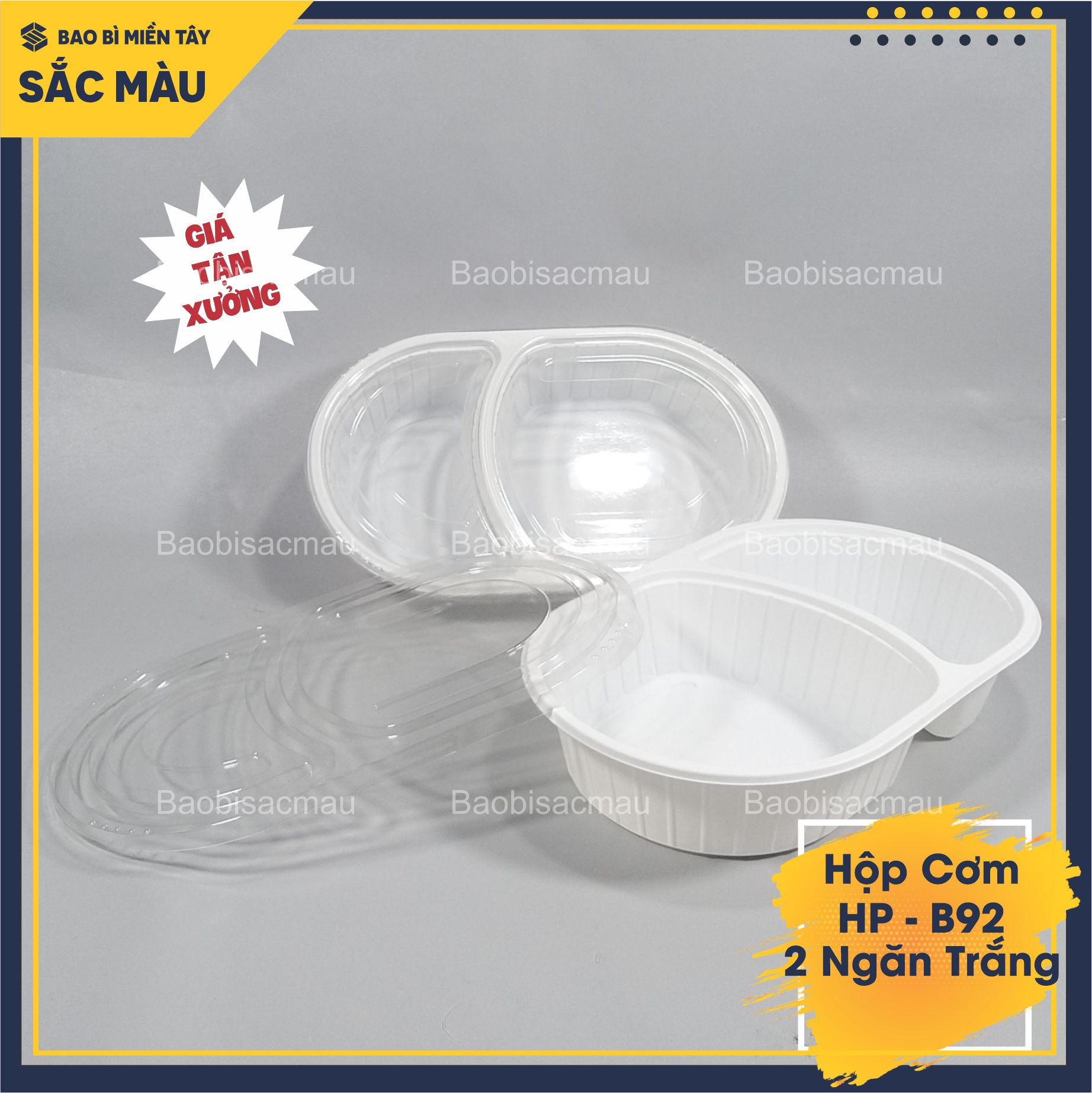 Sét 20 Hộp nhựa 2 ngăn cao cấp đựng cơm, xôi, bánh... 2 màu đen, trắng sữa