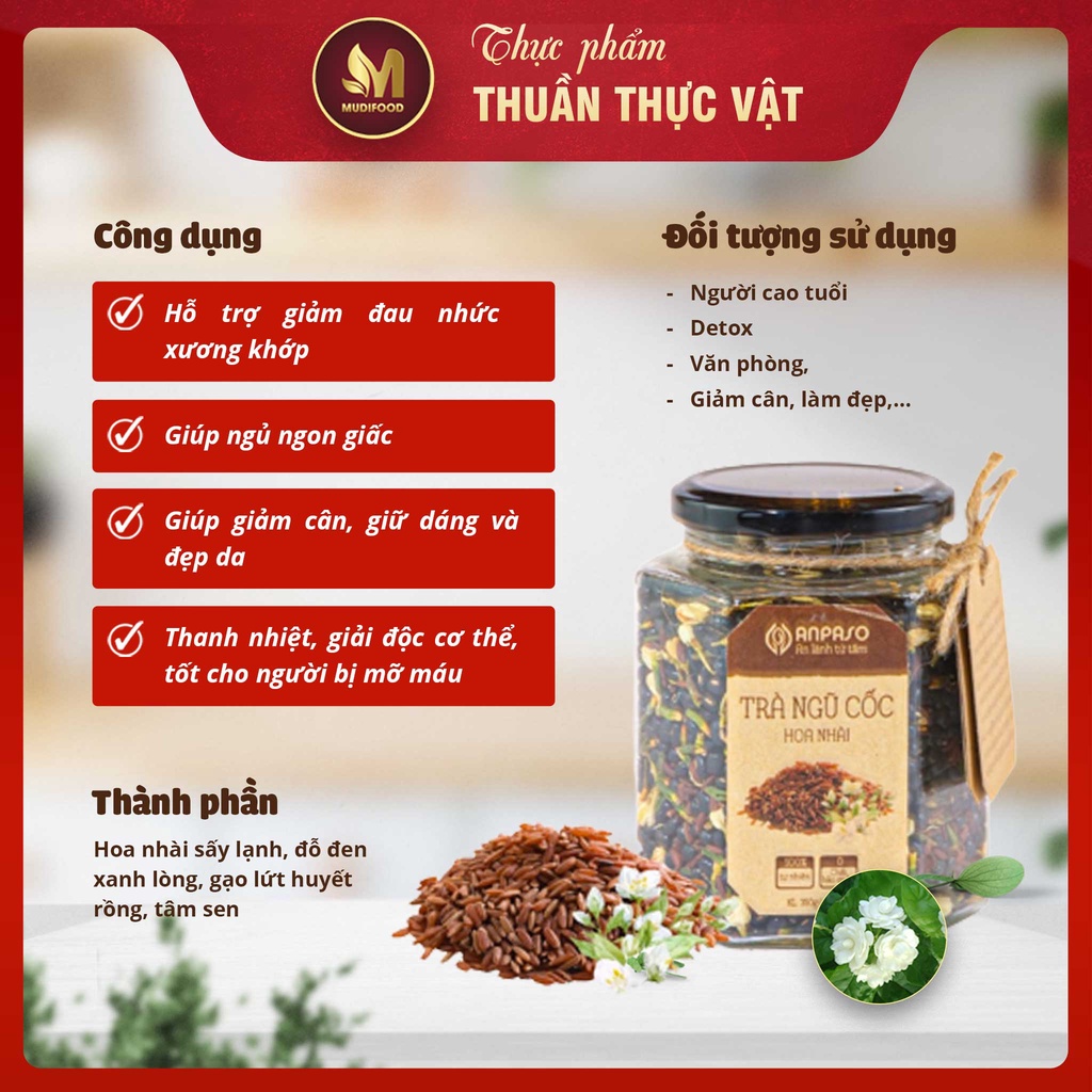 Trà Ngũ Cốc Hoa Nhài Anpaso Hộp 350g - Hỗ Trợ Giảm Đau Nhức Xương Khớp, Giúp An Thần, Ngủ Ngon, Giảm Cân, Giữ Dáng, Đẹp Da, Thanh Nhiệt, Giải Độc, Detox Cơ Thể, Mát Gan, Tốt Cho Người Bị Mỡ Máu, Tim Mạch, Huyết Áp