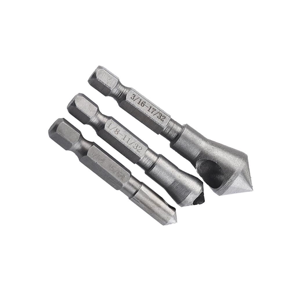 3pcs Hex Blade Countersink Power Drill Bit Chamfer Oblique Hole Deburring