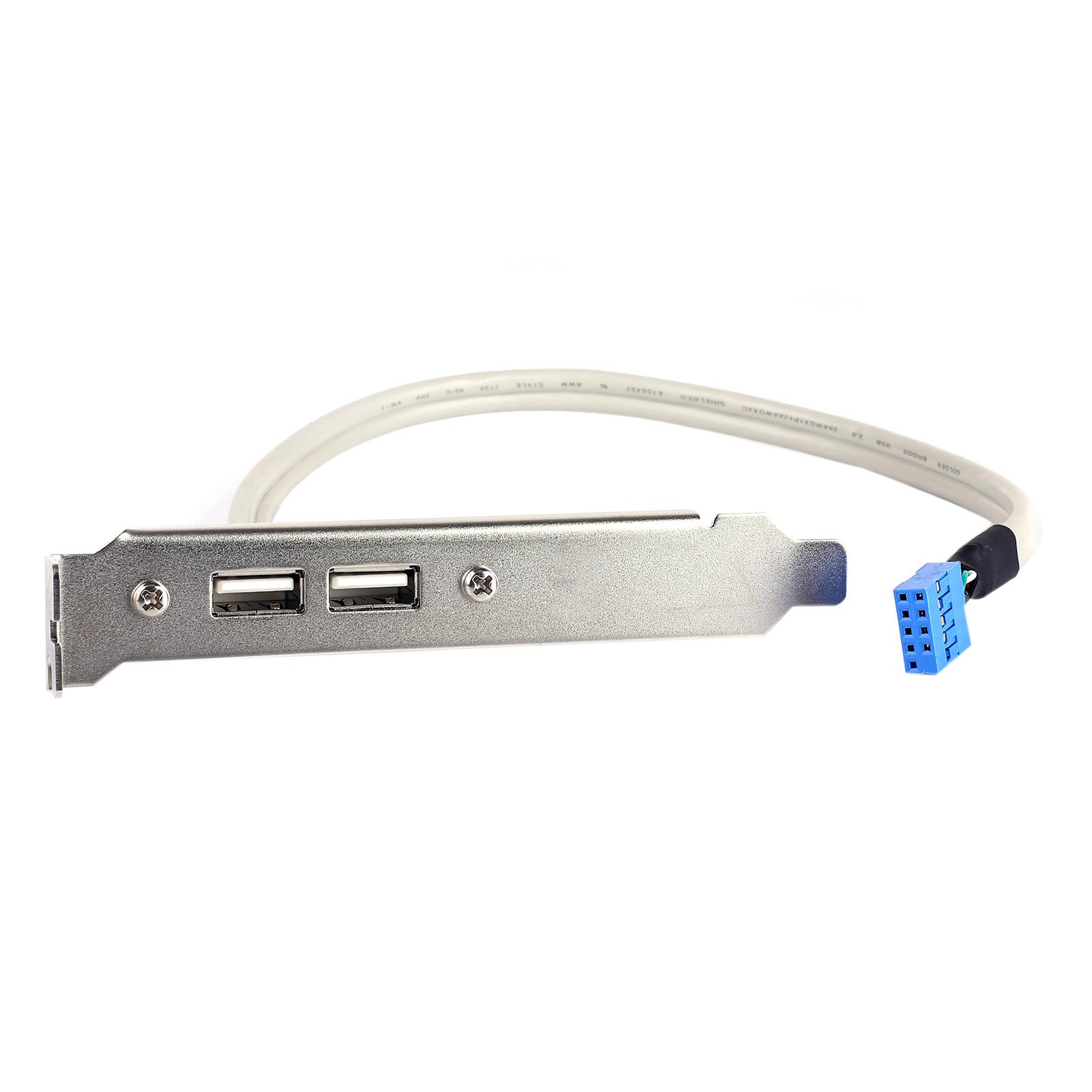 2 Ports USB 2.0 Motherboard Rear Panel Expansion Bracket to 9 Pin Header Cable Adapter Expander Rear Brackets for PC