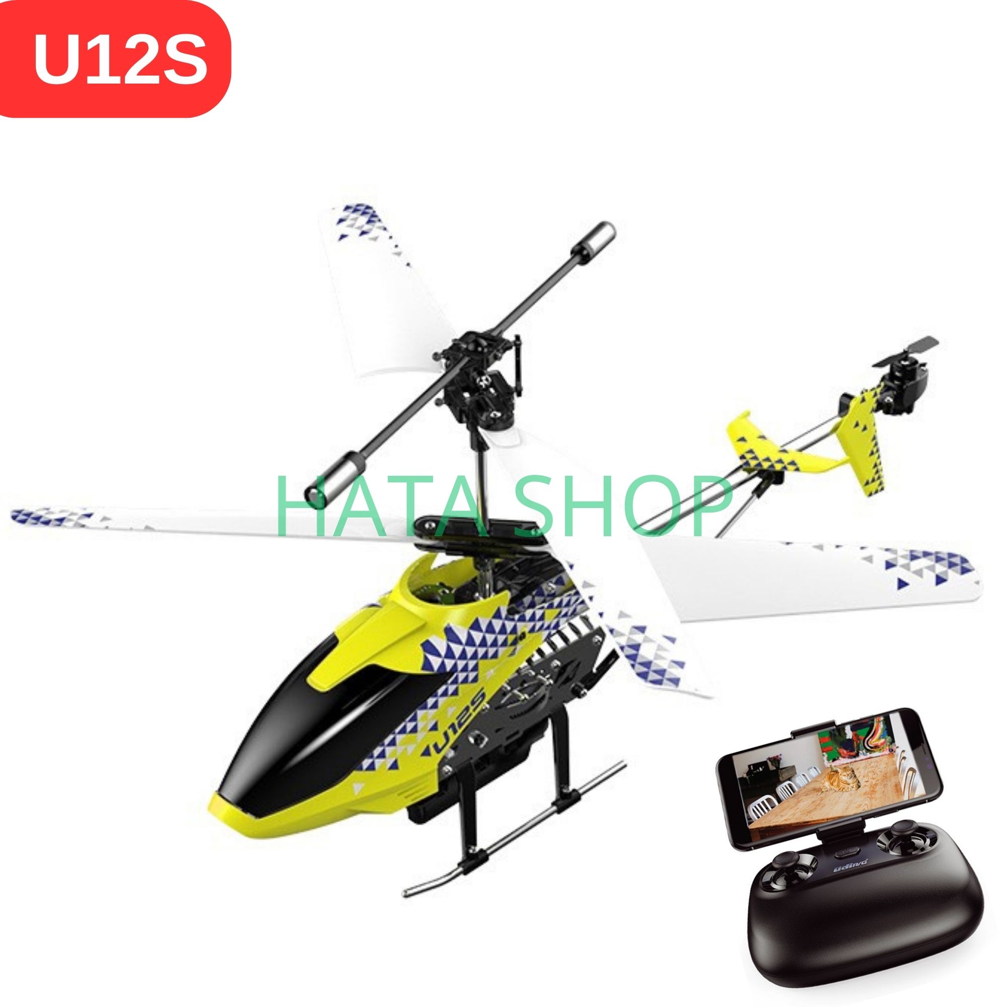 Máy Bay Trực Thăng U12S Helicopter Có Wifi Camera Chụp Ảnh/Video Bản 2 Pin Sạc Điều Khiển Từ Xa, mô hình máy bay trực thăng trên không