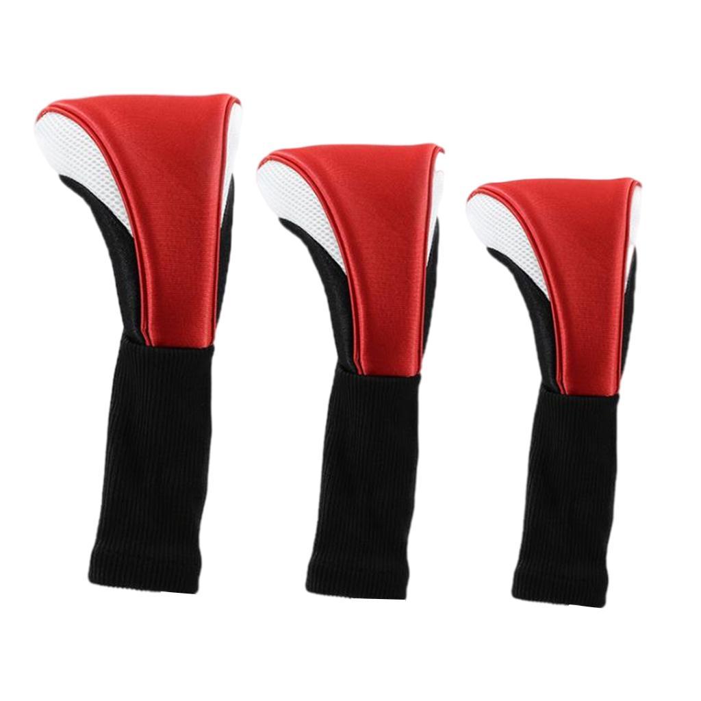 3Pcs Nylon Golf Club Head Cover Driver Wood Headcover Protector Red White