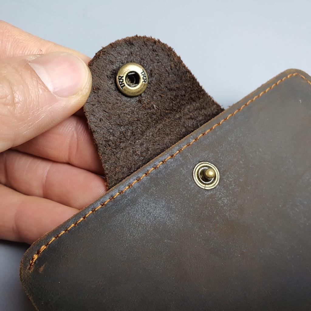 Ví Nam Đứng có khóa Da Bò Sáp Cao Cấp WS113 (Nâu sáp) - Kích thước vừa tay cầm 12x10x2 cm
