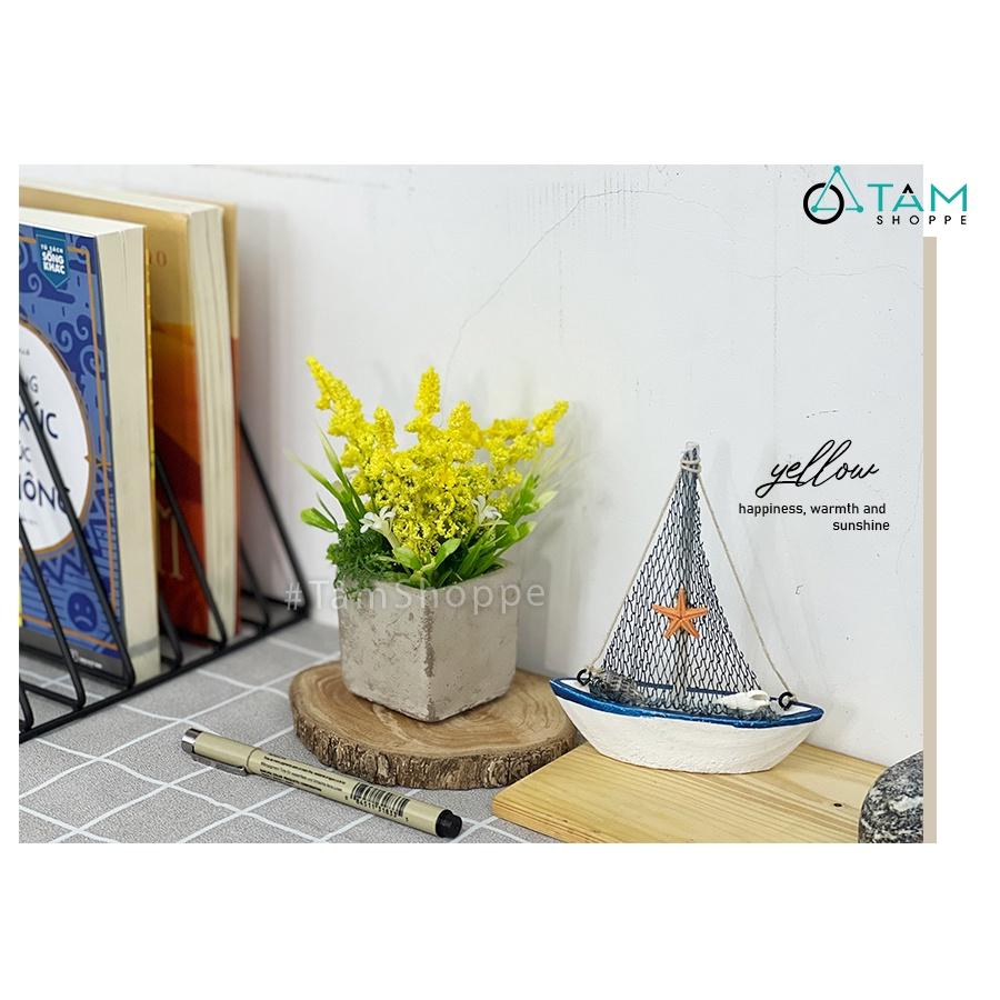 Chậu hoa lavender giả đề bàn hoa xốp chậu xi măng CHDB-105