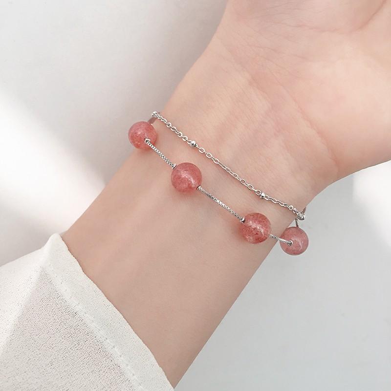 Vòng tay nữ bạc Ý s925 dâu tây 2 lớp S2165 - AROCH Jewelry