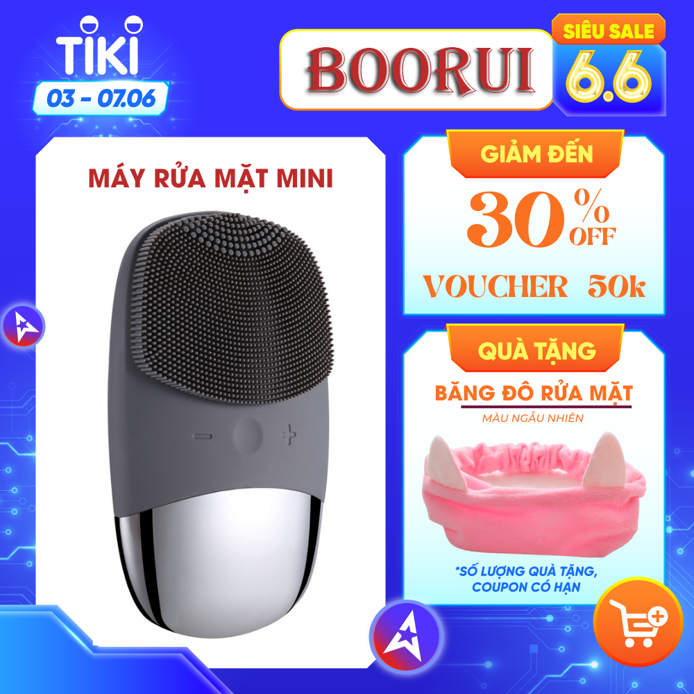 Máy rửa mặt sóng âm cầm tay 3 trong 1 BOORUI 03 : Rung 5 cấp độ hỗ trợ massage, đẩy tinh chất, làm sạch sâu và trẻ hóa làn da - Chất liệu silicone an toàn, kháng nước IPX7