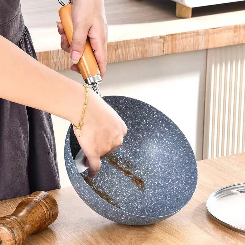Chảo Vân Đá Sâu Lòng Chảo Ceramic Sâu lòng Size 20Cm Dùng Trên Mọi Loại Bếp Có Cán Gỗ Tiện Lợi