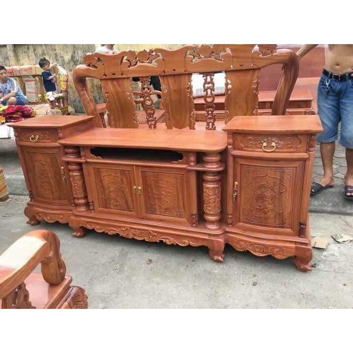Kệ tivi gỗ cột nho gỗ hương hàng tỉ mỉ đẹp trang trí cho gia đình bạn 2m4 Nội Thất