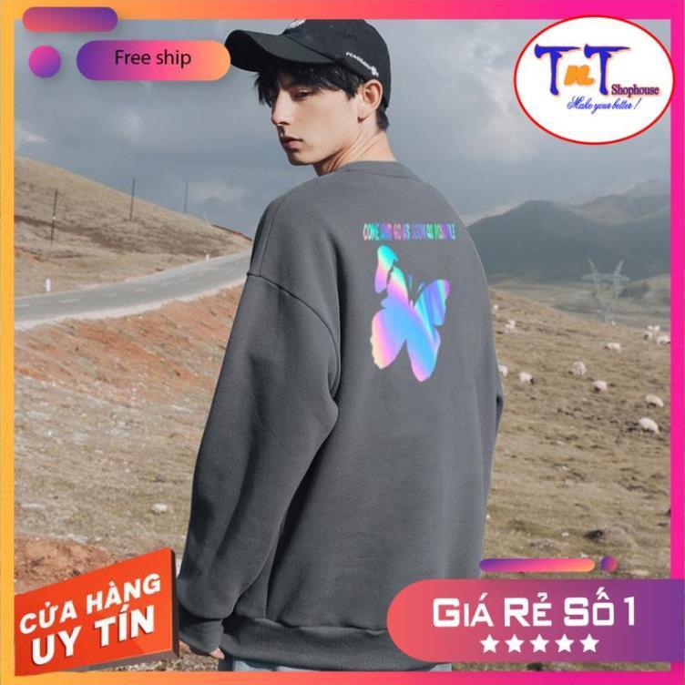AS08 Áo Sweater Con Bướm Phản Quang Áo Nỉ Dài Tay Unisex Nam Nữ thời trang sinh viên học sinh cao cấp