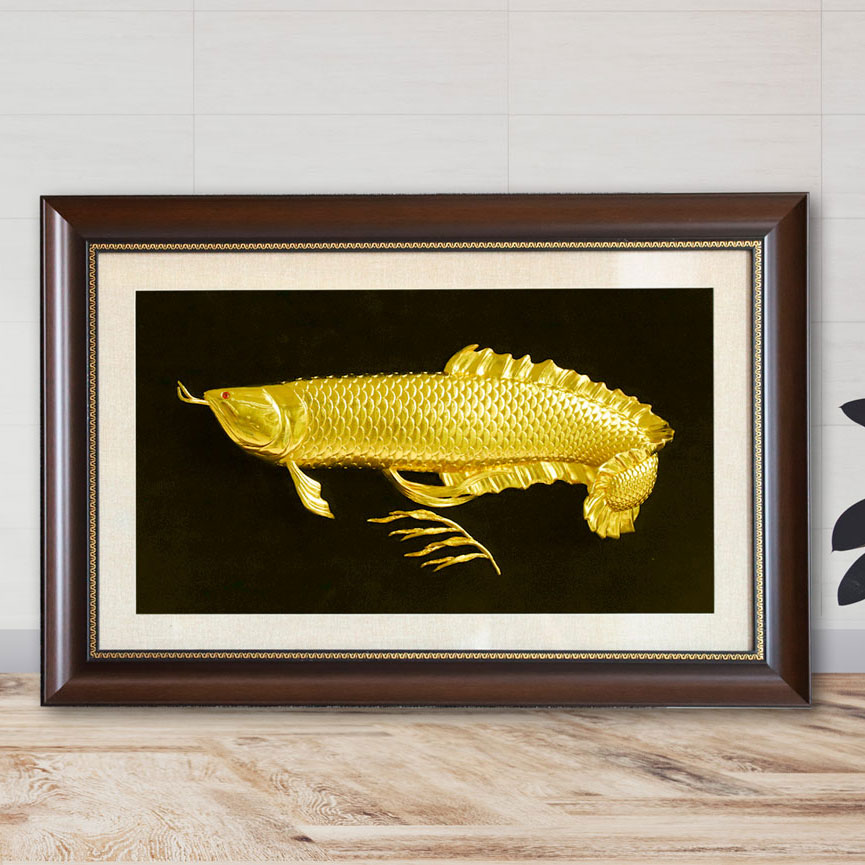 Tranh Cá Rồng 3D phong thuỷ mạ vàng size lớn