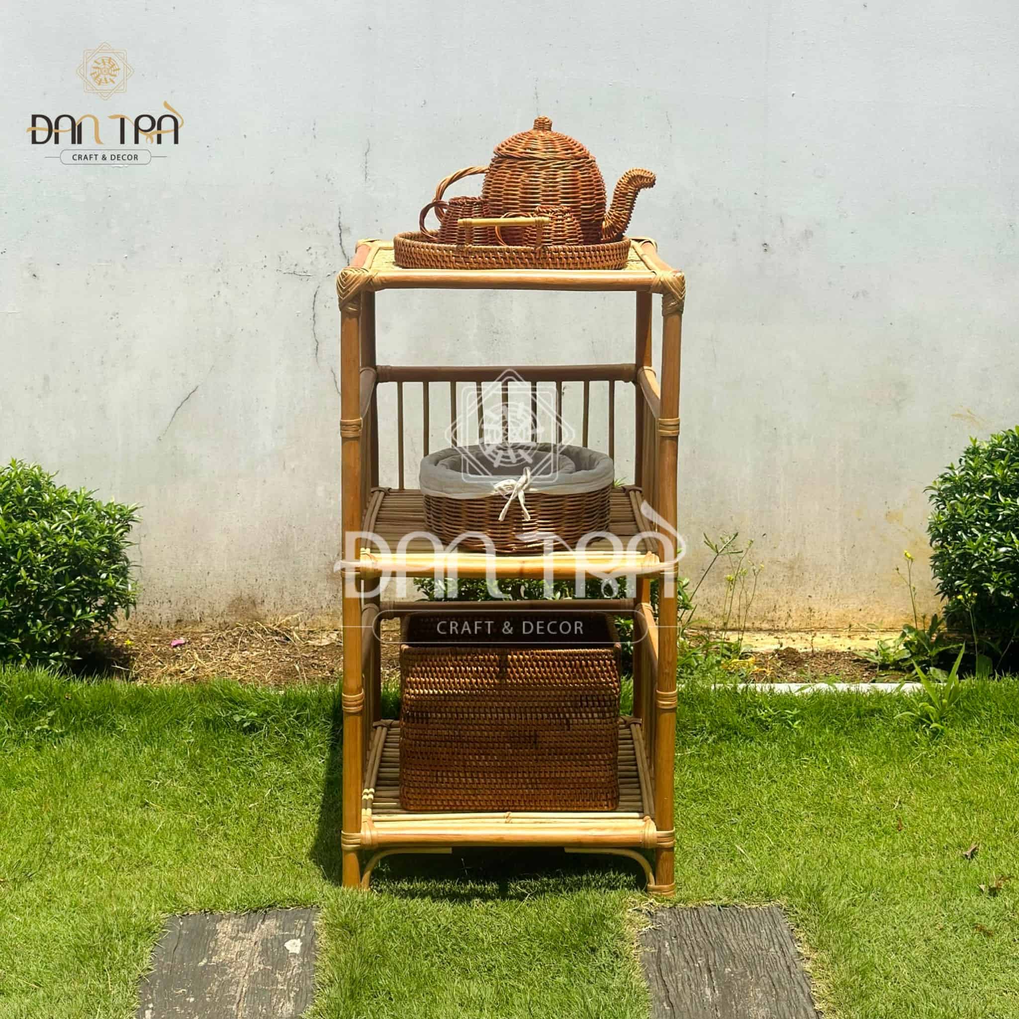 Kệ Mây Đầu Giường Đan Trà- Kệ Mây Decor Nhỏ Gọn- Kệ Mây 3 Tầng- Nội Thất Mây Tre Đan Trà