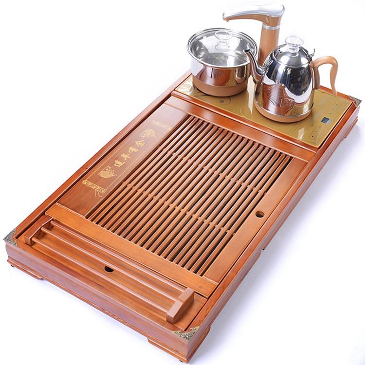 Bàn trà điện thông minh giá rẻ có đủ khay bàn, bếp pha trà, ấm chén màu nâu đất - Mã V2501【Mới về