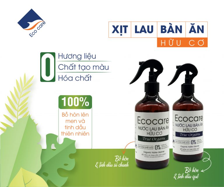 Xịt Lau Bàn Ăn từ Bồ Hòn Hữu Cơ ECOCARE - Chai 4000ml - Diệt khẩn, khử mùi, hiệu quả mọi bề mặt - Mẫu mới cải tiến - Tinh dầu sả chanh