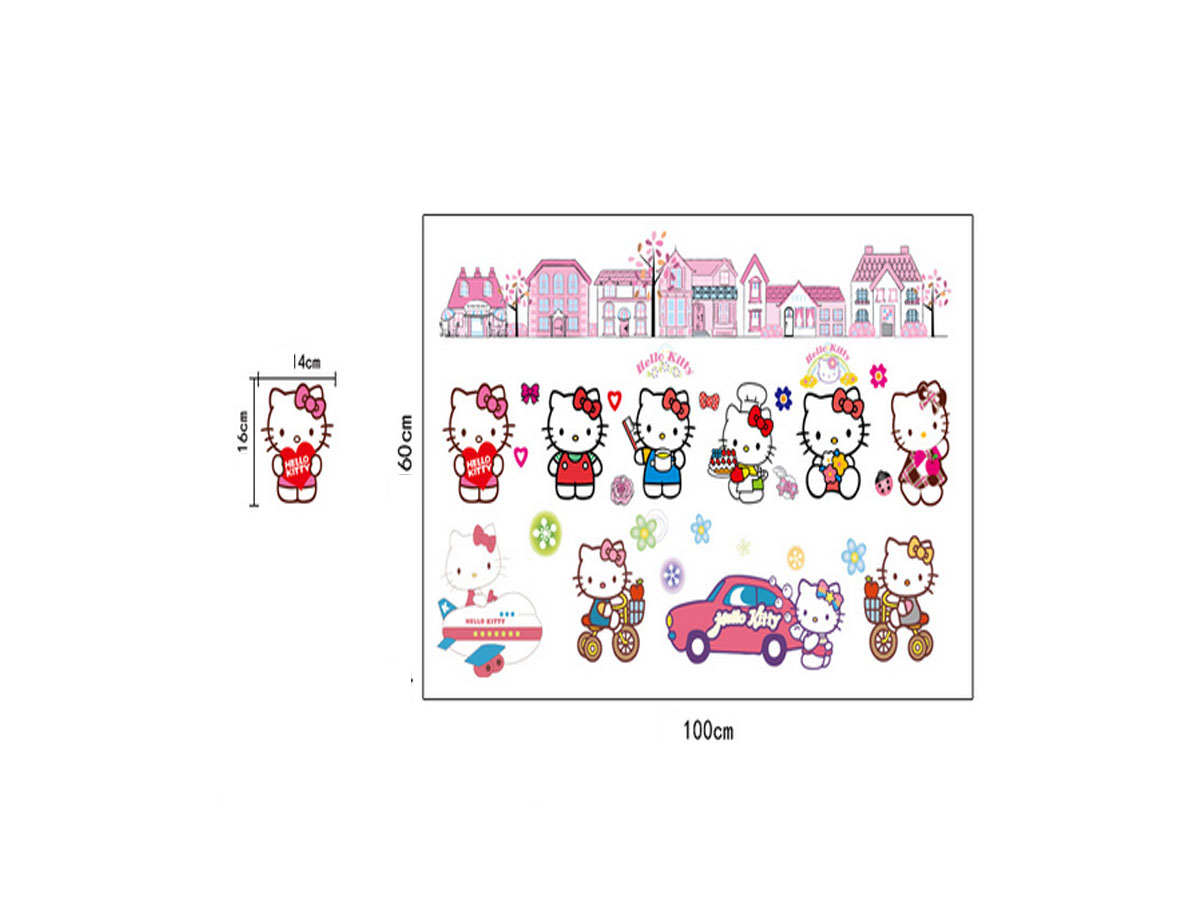 decal dán tường cho bé hello kitty  thành phố kitty ngộ nghĩnh