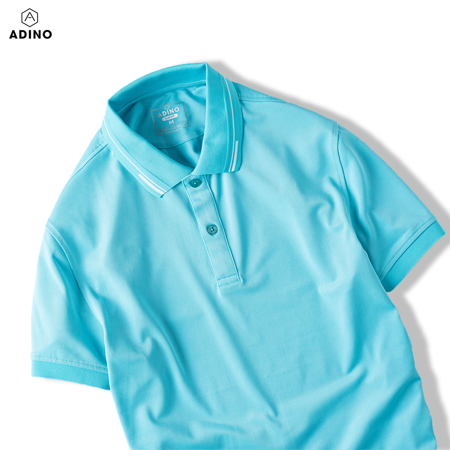 Áo polo nữ màu xanh thiên thanh phối viền ADINO vải polyester cotton không bai xù dáng slimfit công sở hơi ôm trẻ trung APN05